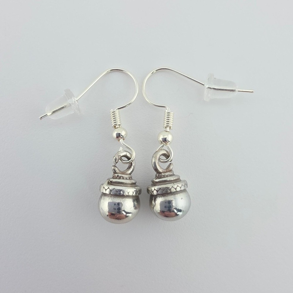 BRIGHTON 'Le Caprice' Earrings Petite Acorn Etched Caps Dangle Drop Silver Plate